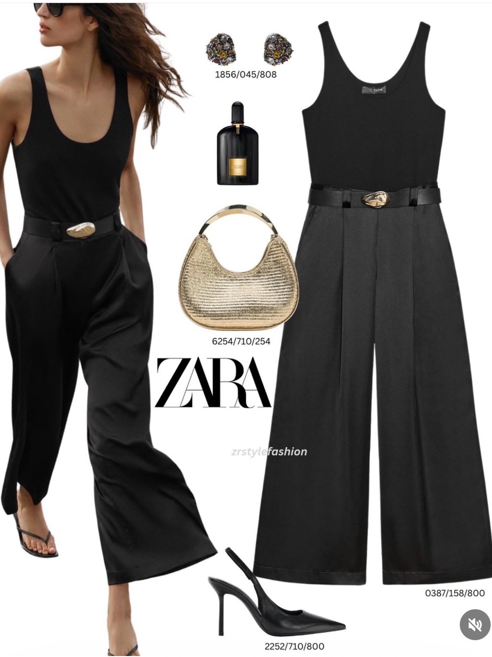 Zara Black Wide-Leg Jumpsuit with Gold Buckle Belt